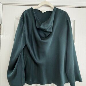 VINCE 100% Silk Elegant Dark Green Blouse